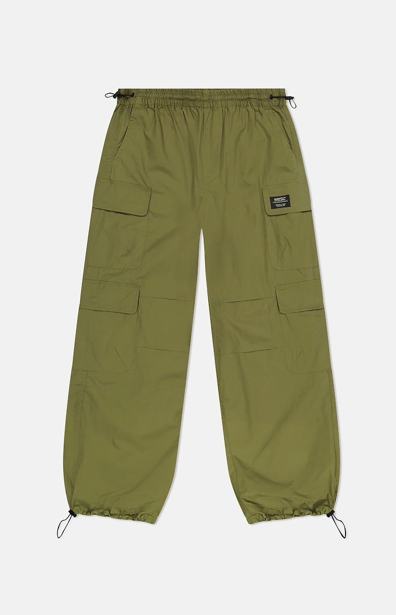 WeSC Olive Parachute Wide Leg Baggy Trousers