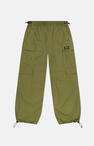 WeSC Olive Parachute Wide Leg Baggy Trousers