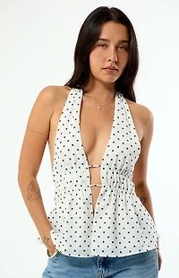 Beverly and Beck Bianca Polka Dot Linen Halter Top