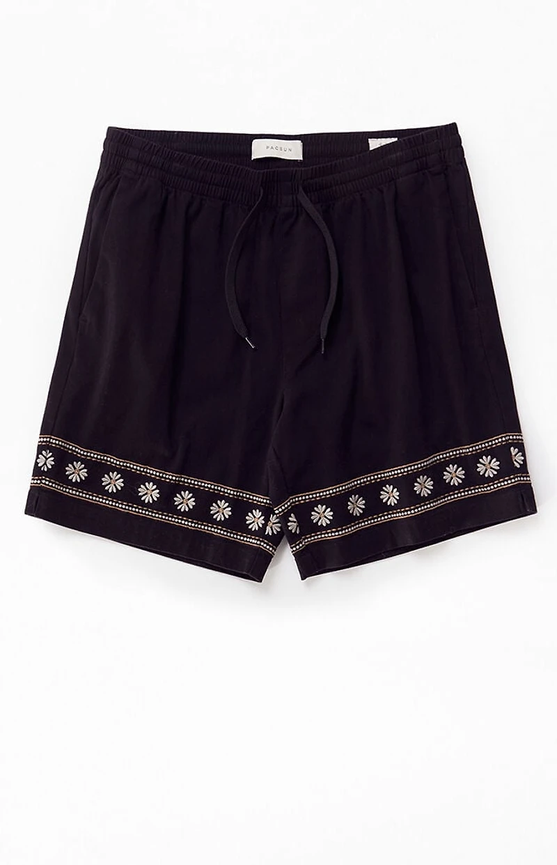 Pacsun Black Floral Embroidered Volley Shorts