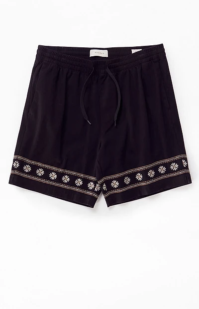 Pacsun Black Floral Embroidered Volley Shorts