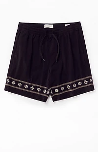 Pacsun Black Floral Embroidered Volley Shorts