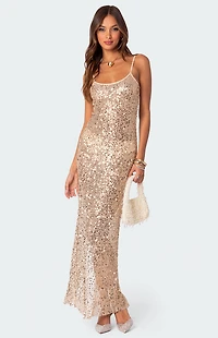 Edikted Sequin Sheer Mesh Maxi Dress