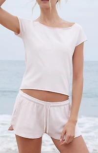John Galt Pink Bonnie Off-The-Shoulder Crop Top