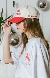 LONELY GHOST Cream & Red Text Me When You Get Lonely Snapback Hat
