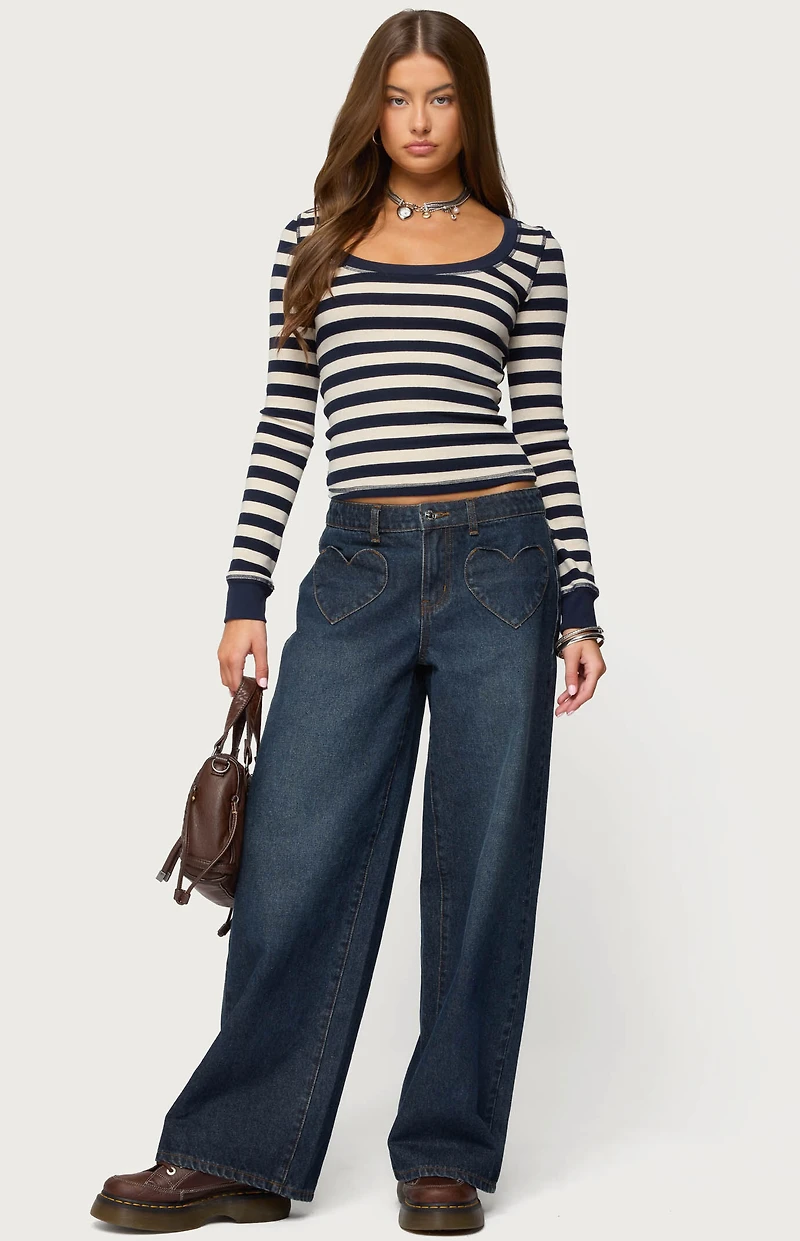 Edikted Heart Pockets Low Rise Baggy Jeans