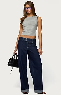 Edikted Cuffed Low Rise Straight Leg Jeans