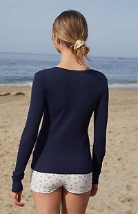 John Galt Navy Ribbed Long Sleeve Top