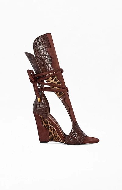 AZALEA WANG Women's Desire Brown Animal Wedge Sandals