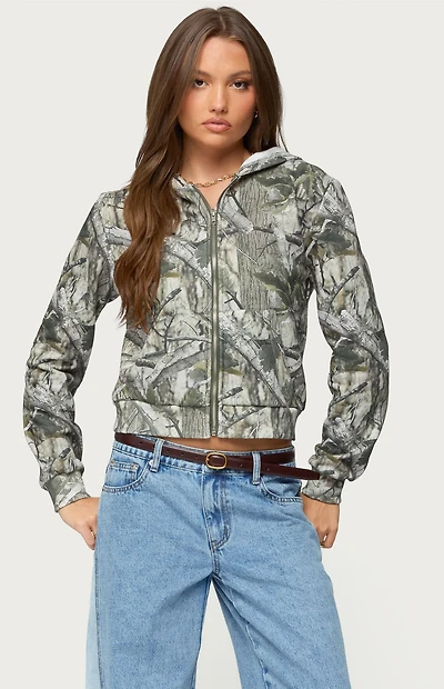 Edikted Tayler Camo Zip Up Hoodie
