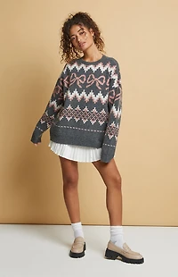 Beverly and Beck Bow Fair Isle Oversized Sweater