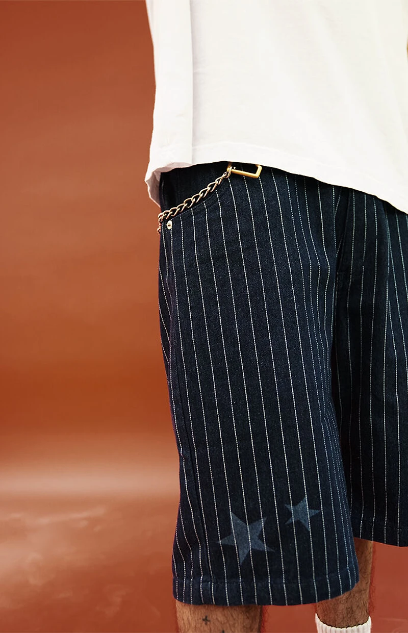 FUTURE SAINT Pinstripe Baggy Denim Shorts