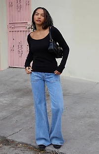 John Galt Black Scoop Neck Long Sleeve Top