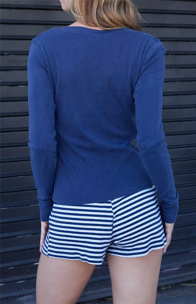 John Galt Navy V-Neck Long Sleeve Top