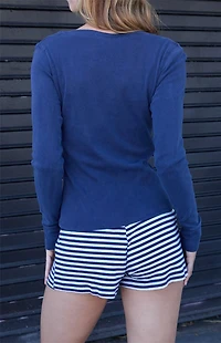 John Galt Navy V-Neck Long Sleeve Top