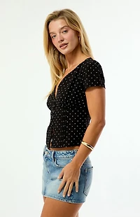 Beverly and Beck Claire Short Sleeve Button Front Top
