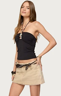 Edikted Carmel Bead Ruched Halter Top