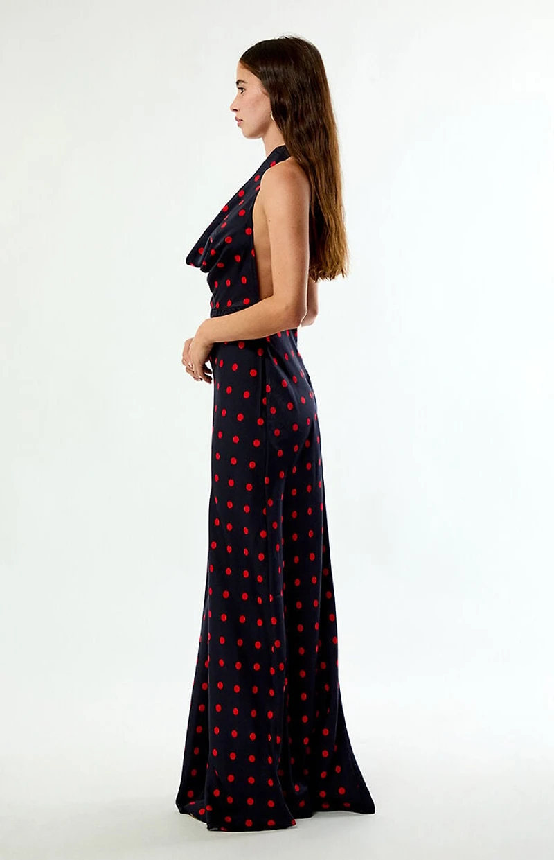 WEWOREWHAT Polka Dot Cowl Halter Maxi Dress
