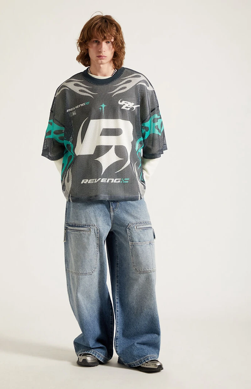 Pacsun Ryder Ultra Baggy Jeans Zippered Medium Blue