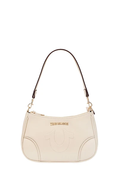 True Religion Cream Trapunto Logo Shoulder Bag