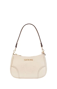 True Religion Cream Trapunto Logo Shoulder Bag
