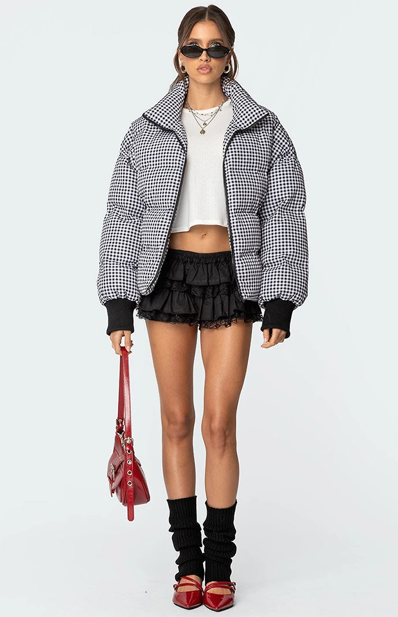 Edikted Oversized Gingham Puffer