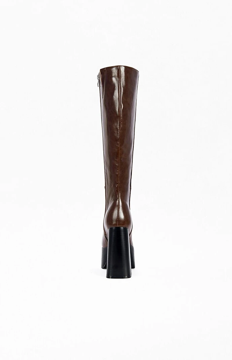 AZALEA WANG Women's Augustine Chocolate Platform Boots
