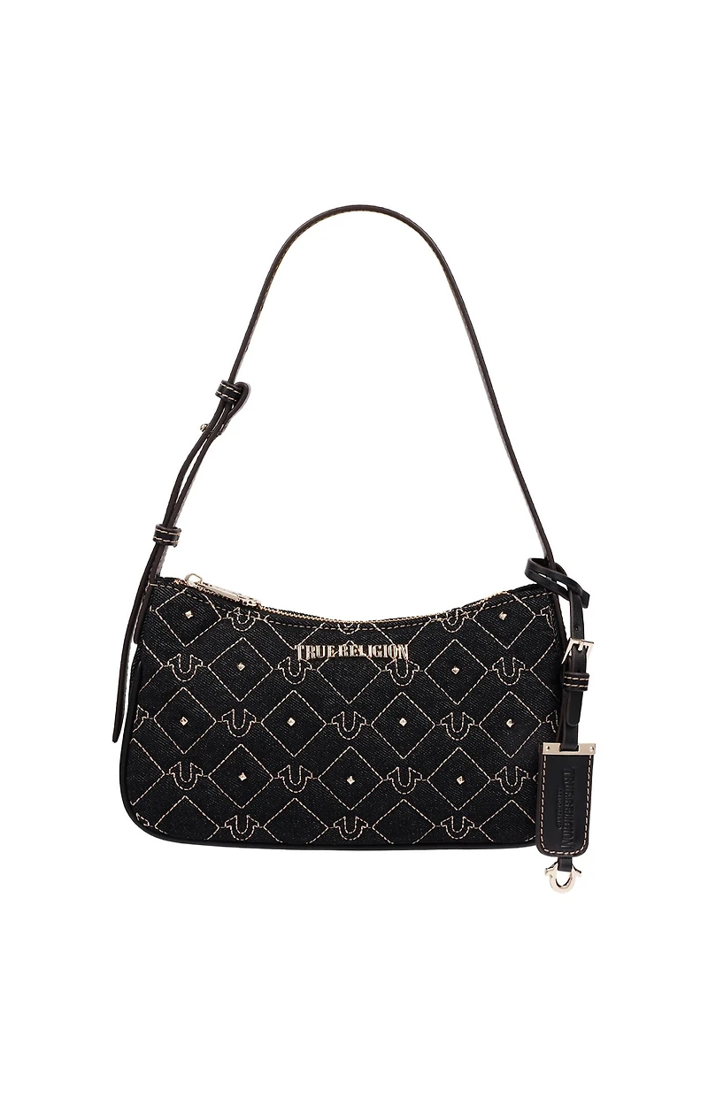 True Religion Studded Black Denim Shoulder Bag