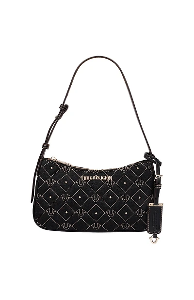 True Religion Studded Black Denim Shoulder Bag