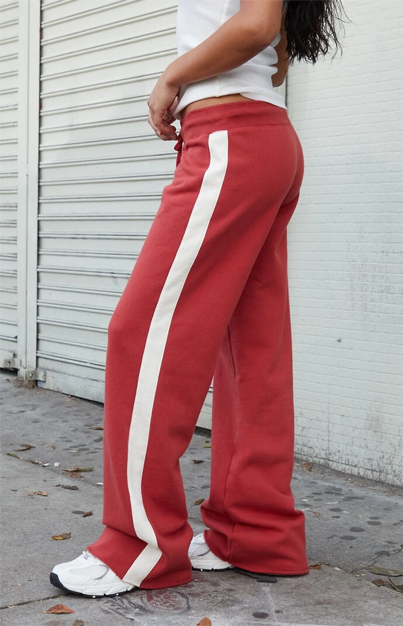 John Galt Red Hilary Side Stripe Soft Yoga Baggy Sweatpants