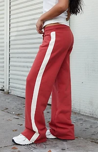 John Galt Red Hilary Side Stripe Soft Yoga Baggy Sweatpants