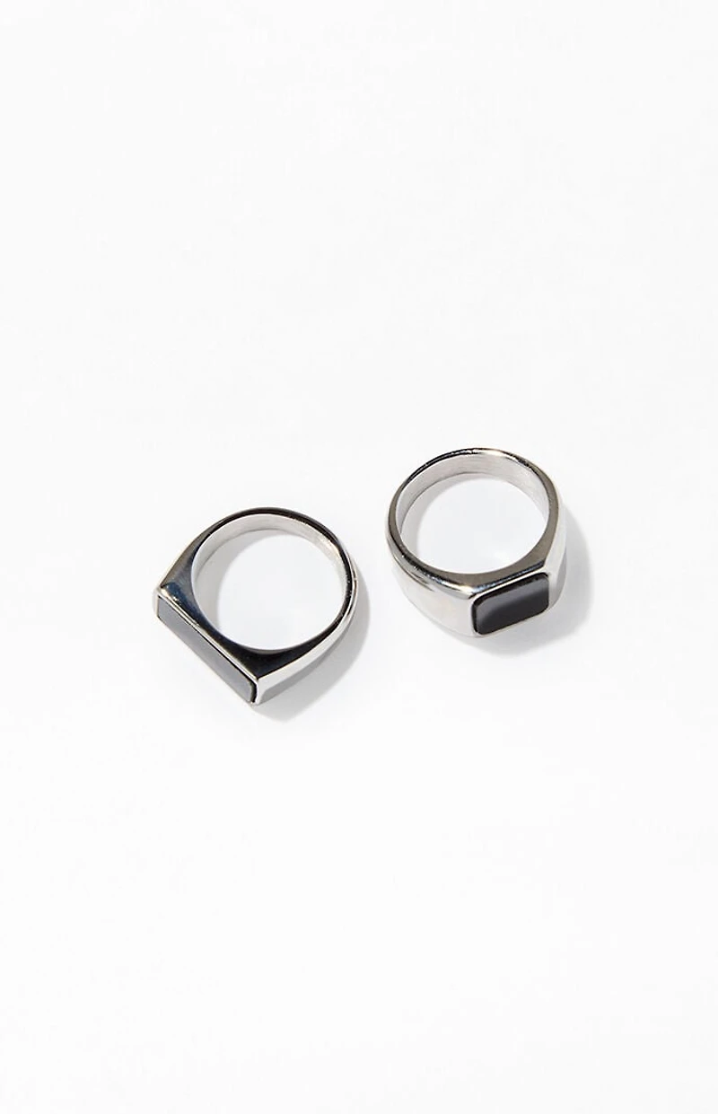 Pacsun 2 Pack Silver Black Gem Rings