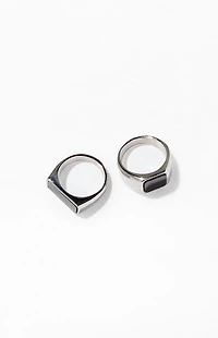 Pacsun 2 Pack Silver Black Gem Rings