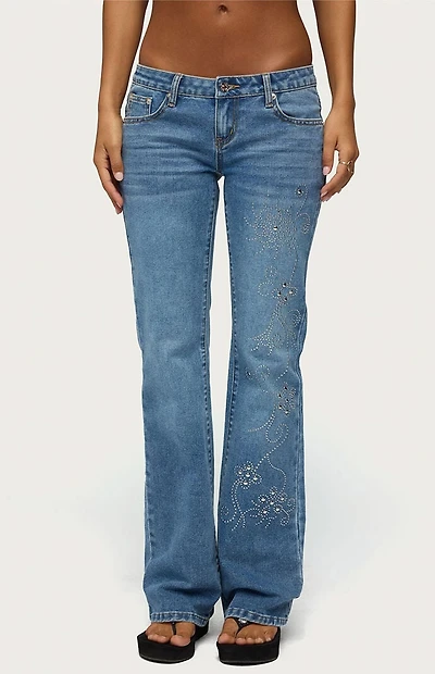Edikted Anola Studded Low Rise Bootcut Jeans