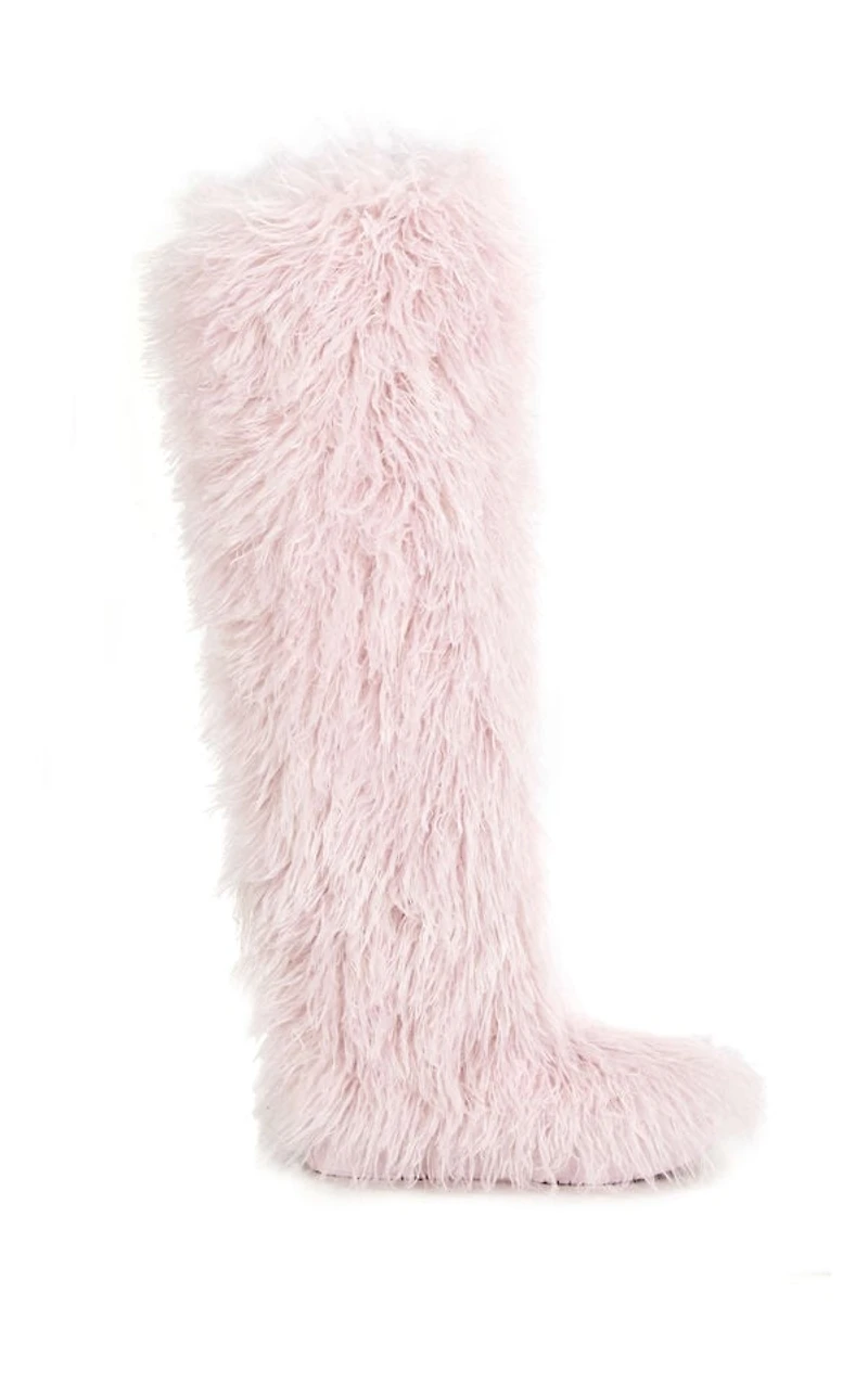 AZALEA WANG Women's Templeton Pink Shaggy Faux Fur Boots