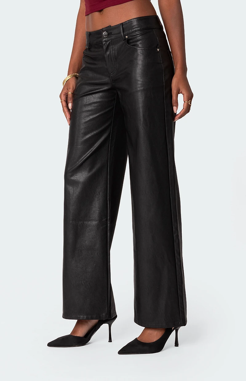 Edikted Faux Leather Straight Leg Pants