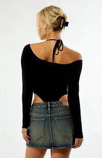 True Religion Crystal Tie Long Sleeve Bodysuit