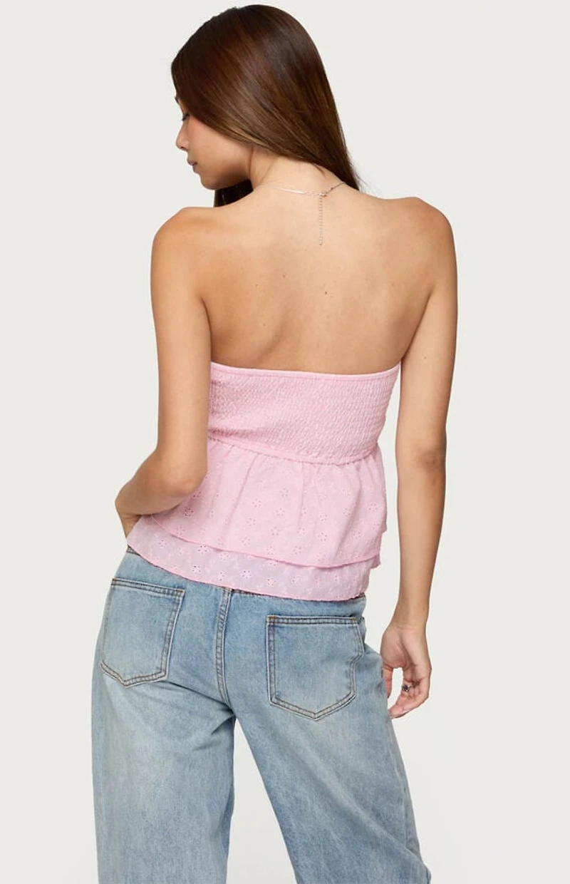 Edikted Toria Ruffled Eyelet Strapless Top