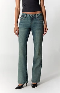 Pacsun Jade Low Rise Bootcut Jeans Button Pocket Dark Blue
