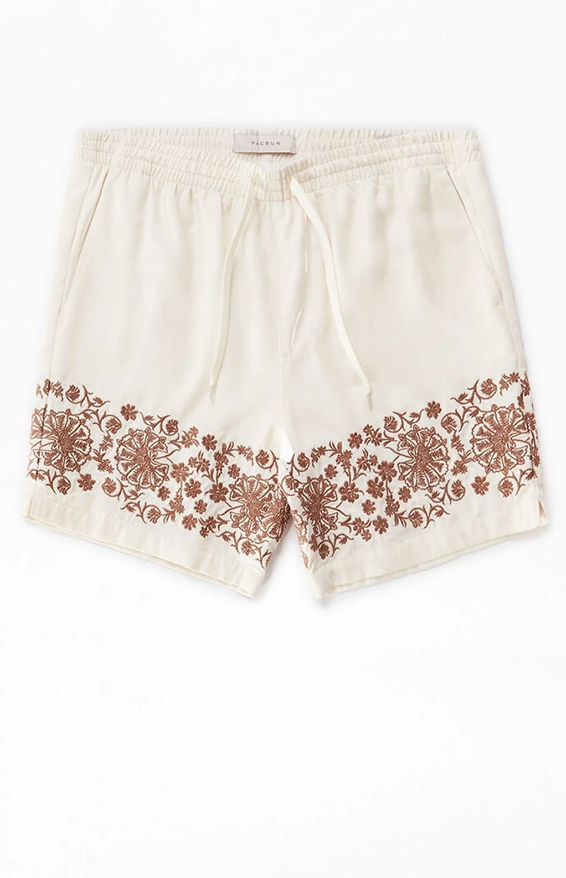 Pacsun Cream Embroidered Volley Shorts