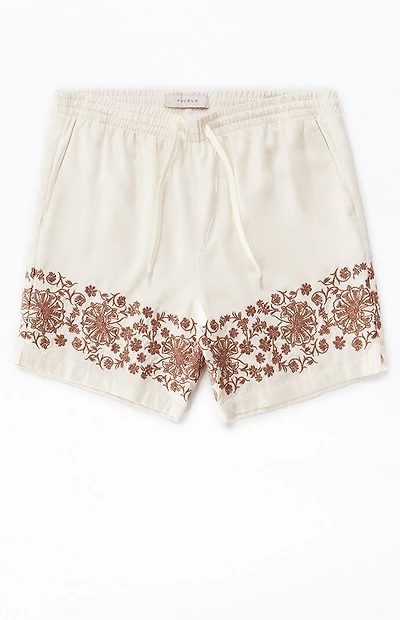 Pacsun Cream Embroidered Volley Shorts
