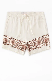 Pacsun Cream Embroidered Volley Shorts