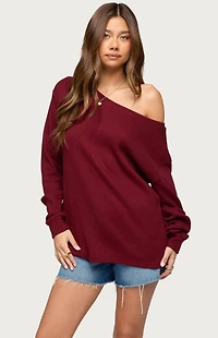 Edikted Damari Off Shoulder Oversized Waffle Top
