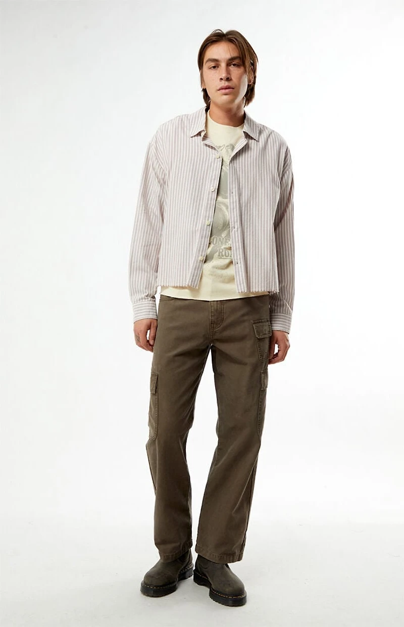 Pacsun Notice Striped Button Down Cropped Long Sleeve Shirt