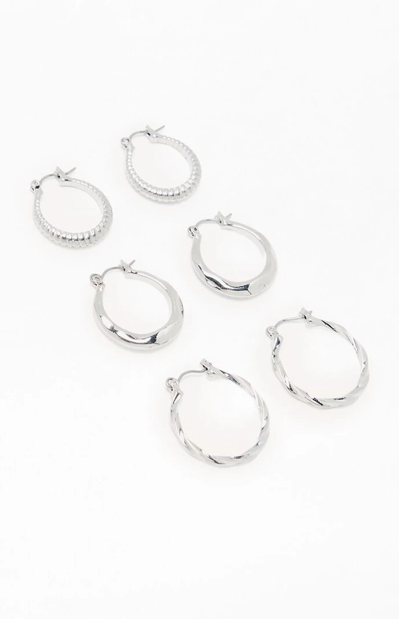 LA Hearts 3 Pack Lucy Textured Hoop Earrings