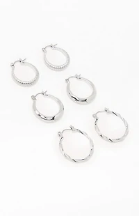 LA Hearts 3 Pack Lucy Textured Hoop Earrings