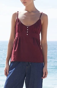 John Galt Burgundy Tiffany Button Tank Top