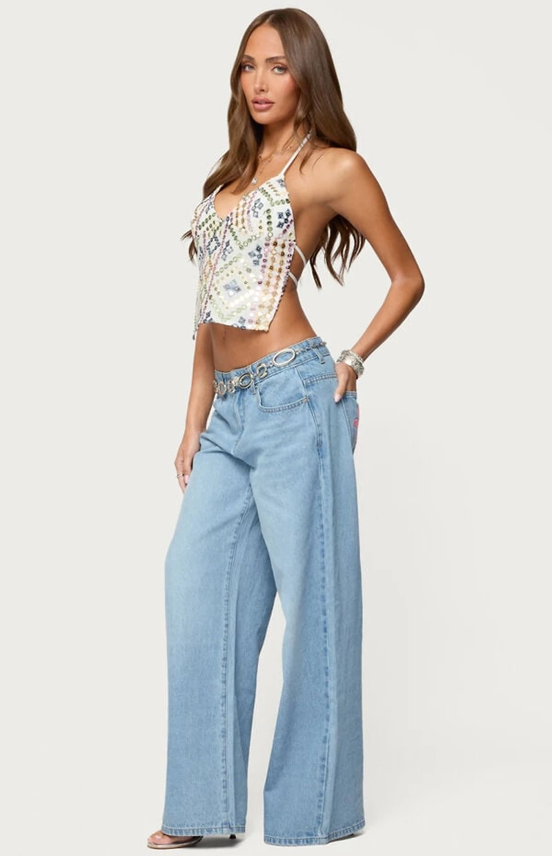 Edikted Embroidered Sequin Backless Top