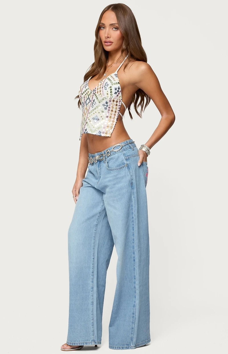 Edikted Embroidered Sequin Backless Top