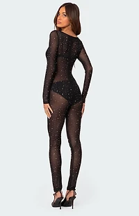 Edikted Kristine Sheer Mesh Rhinestone Jumpsuit